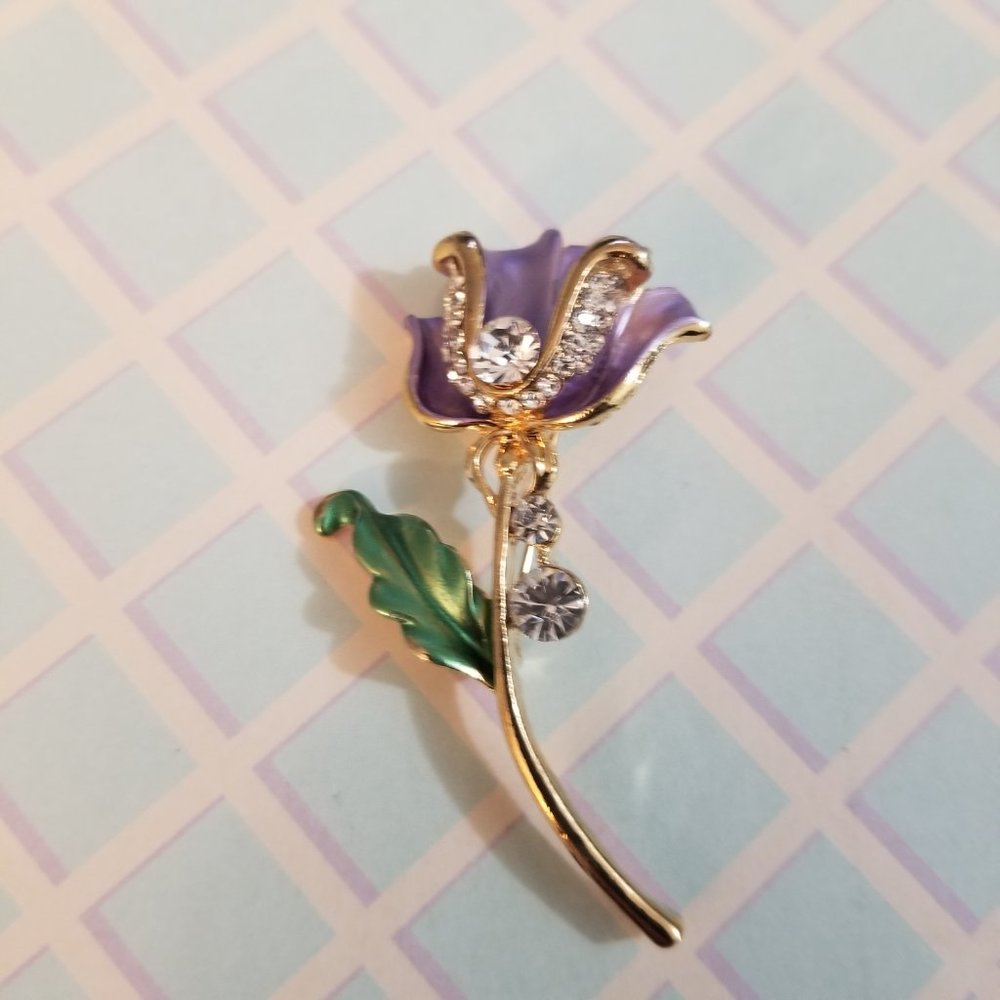 Purple Tulip Rhinestone Brooch - Picture 5 of 5